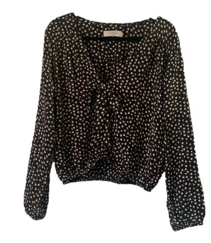 Lucy Love  Tiny Tulip Black Flower Print Long Sleeve Top Size Large Shirt