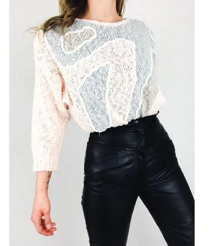 Vintage Abstract Motif Bouclé Knit Sweater | Size M/L White Size L