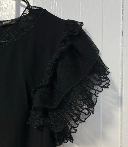 Maje Black Lucille blouse with lace ruffled sleeves 2
