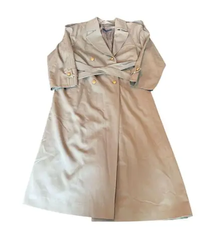 Women's Vintage Green Trench Coat M Long Belted Formal Size 10