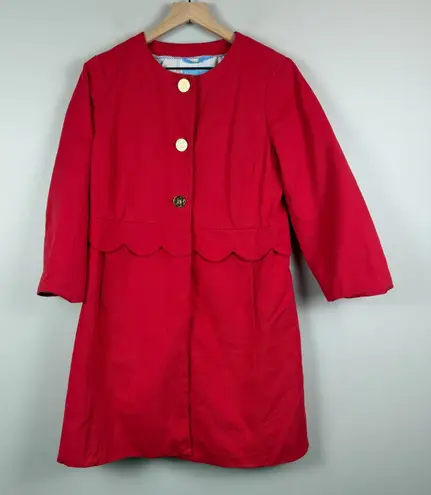 Draper James Grace & Charm Trench Coat Women 8 Red Scalloped Button Front Jacket
