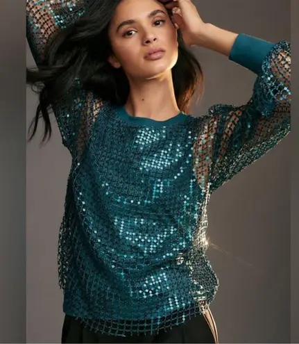 EUC Anthropologie Pilcro Long Sleeve Sequin Top
Green Size Small