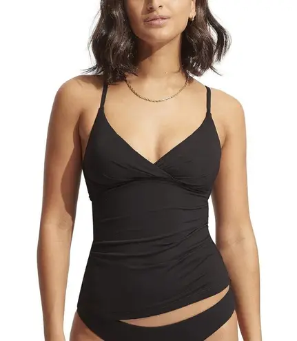 Seafolly Women's Standard Wrap Front Tankini Top Swimsuit, Eco Collective Black, - Image 1