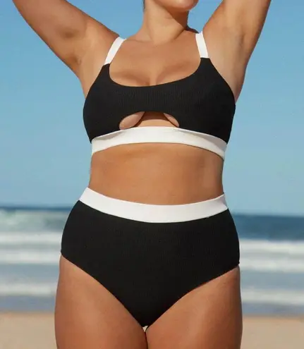 Berlook Contrast Trim Plus Size Bikini Set Black