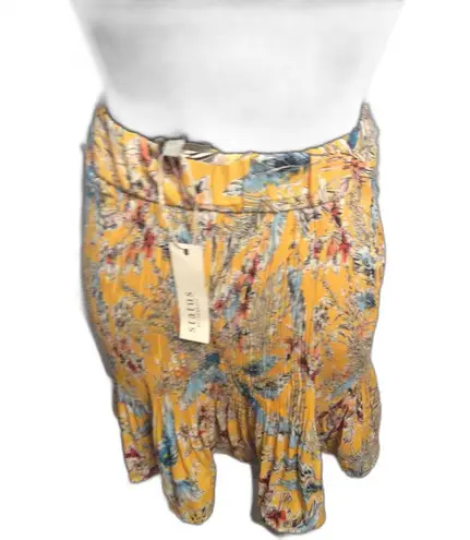 New NWT Yellow Floral Print Chenault Skirt Size Medium M Pleated Swing