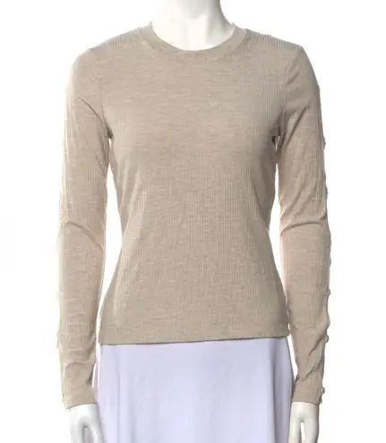 Jonathan Simkhai Crew Neck Long Sleeve Button Top Gray Size L