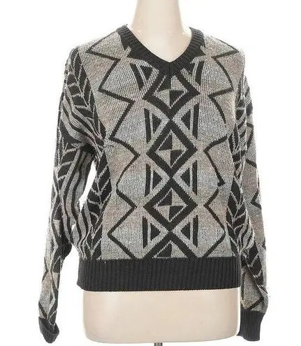 London Fog Vintage Black Brown Gray V-Neck Pullover Knit Sweater Women’s Size XL