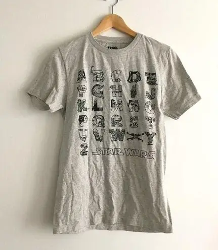 Star Wars In An Alphabet Far, Far Away Characters T-Shirt Top Womens Size S Gray