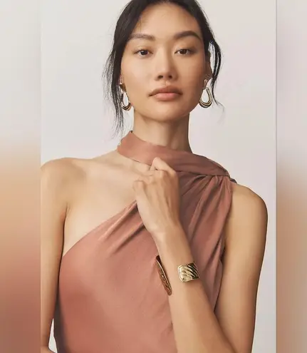 BHLDN Nicoletta One Shoulder Scarf Satin Midi Dress