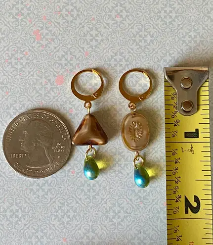 Handmade unique retro vintage fairy boho style dangle earrings w/ quality Czech glass beads mix 🌀🍃💛