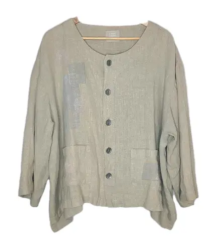 Vintage Blue Fish Clothing Hemp Lagenlook Oversized Button Top Jacket OS Tan Size M