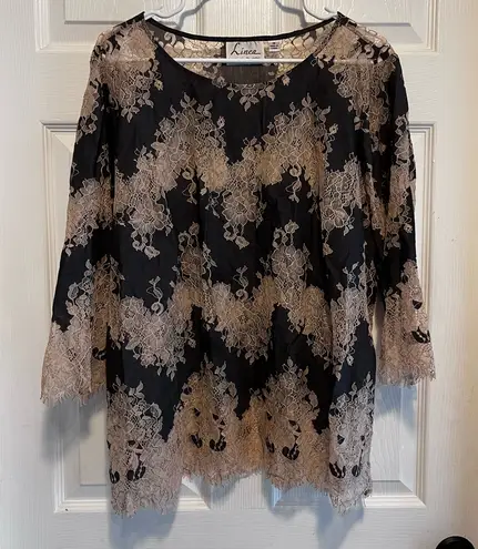 Linea Black and Tan Lace Blouse Size 18
