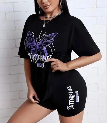 SheIn Butterfly Graphic Tee & Biker Short Set