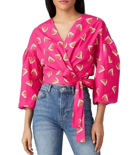 Color Me Courtney Emily Wrap Top Pink Watermelon Designer Blouse Womens Sz XS