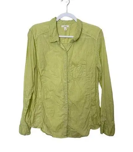 Caslon  Collard Long Sleeve Button Up Shirt Women's L Lime Green Lagenlook Sheer