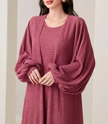 Lantern Sleeve Open Front Coat & Dress. Rose/Red color. Size Medium.