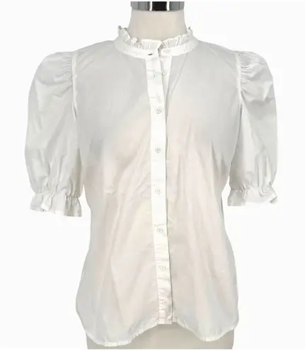 Nation Ltd Suzette Puff Sleeve Ruffle Neck White Pima Cotton Blouse Size Medium