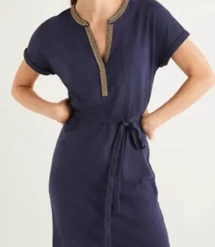 Boden Army Olive Green Gold Dora Embroidered Tie Waist Jersey Dress Size 2R