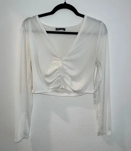 ZARA White Ruched Crop Top