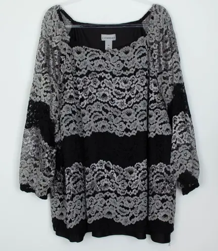 Catherines Womens Floral Lace Overlay Tunic Top Size 4X Whimsigoth Dark Romantic