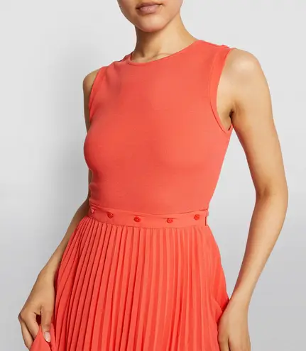 Maje Trompe L'oeil Riplit Pleated Jersey Orange Woven Midi Dress