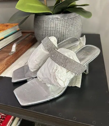 Black Suede Studio Cali SILVER Glitter Slide Sandal Womens Size 38.5