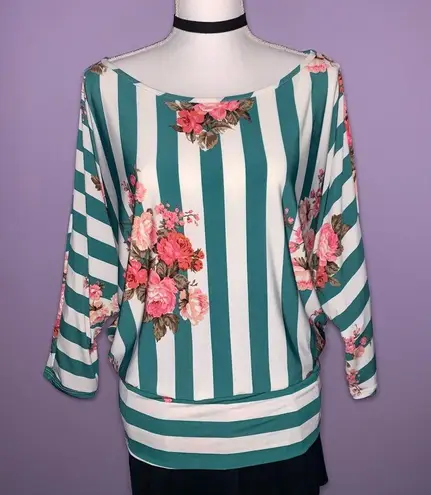 ee:some NEW Boutique Striped Floral Off Shoulder Top