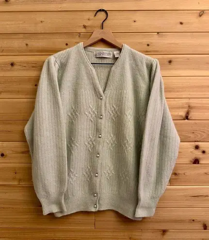 VNTG Kerri & Kelsey Small Green Coquette Cable Knit Ribbed Button Front Cardigan