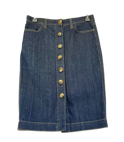 Vintage Style Boden Denim Skirt Button Front Y2K Indie Preppy Dark Wash size 4 Blue