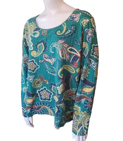 kim rogers Multicolored Paisley Patterned Long Sleeve Tee Shirt (XL)