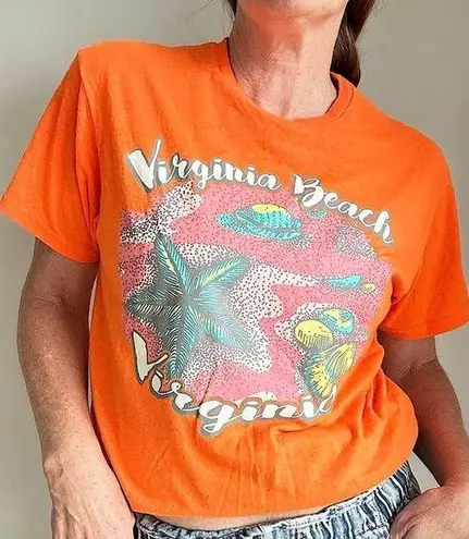 Vintage Y2K Delta Tag T shirt Virginia Beach neon Orange MED Destination UNisex