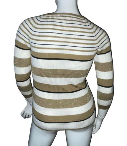 New York & Co. Striped Metallic Ribbed Top