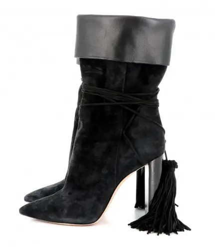 Saint Laurent Paris Black Suede ankle Boots with tassels NEW