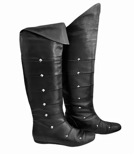 Botkier Black Leather ‘Drea’ Studded Knee High Flat Boots, Size 38
