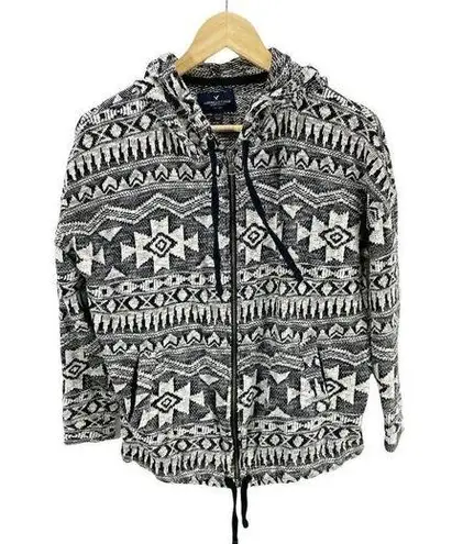 American Eagle  Women's Black Tribal Print Knit Zip Up Hoodie Sz S Oversized