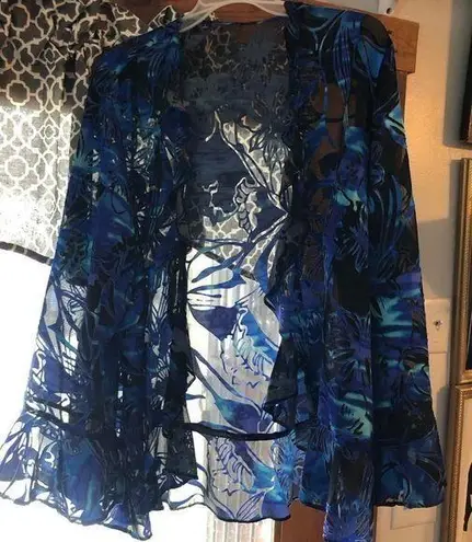Sheer Blue Floral Kimono Size 22W