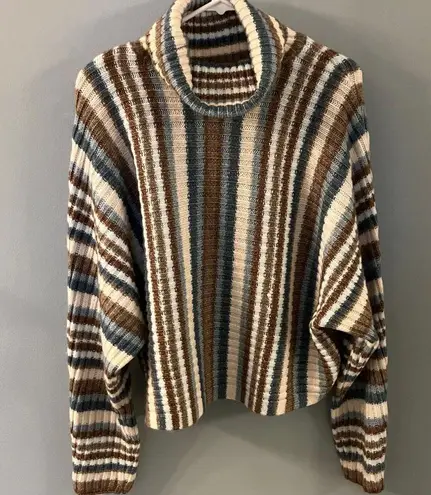 a.n.a Womens . Striped Turtleneck sweater with Bat Wing Sleeves  Size L