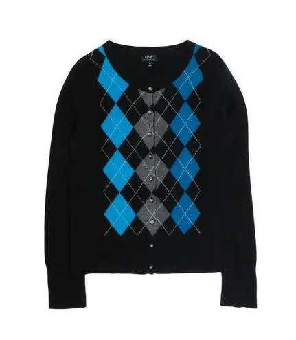 Apt. 9  Y2k Black & Blue Argyle Preppy Cashmere Cardigan Sweater Medium