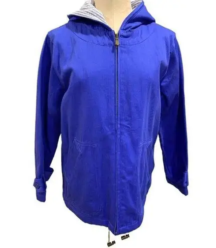 Denim & Co Medium  Women's Blue Canvas Hooded Full Zip Jacket