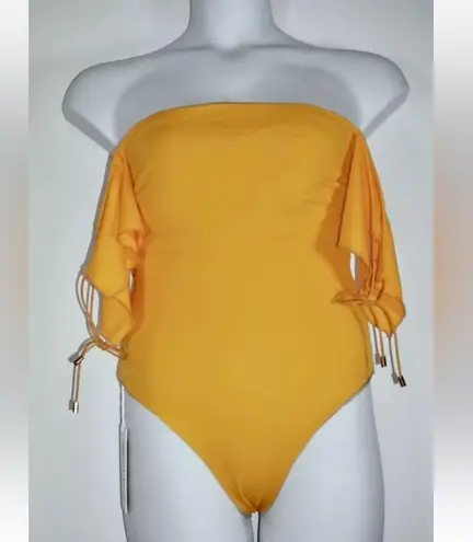 Ochie Olivia One Piece Swimsuit Size: Large New Yellow Off The Shoulder Tie Up