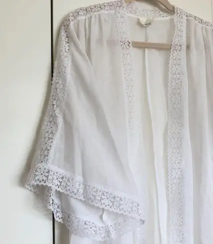 Vintage Robe House Coat White Eyelet Lace Cotton Caftan Women's One Size Size undefined