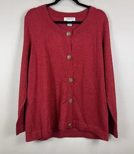 Judith Hart Women Cardigan Sweater 1X Sparkly Red Silk Christmas Holiday Festive