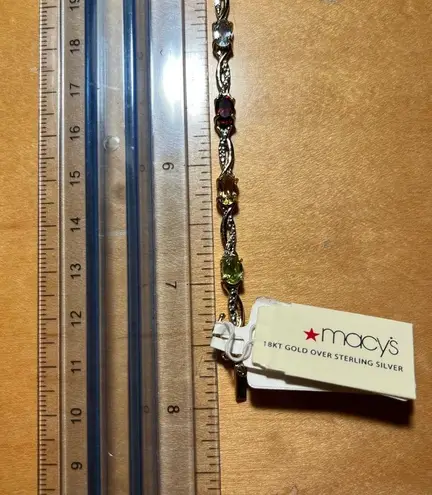 Macy's NWT Multi Genuine Gemstone & Diamond 18KT Gold Over Sterling Silver Bracelet