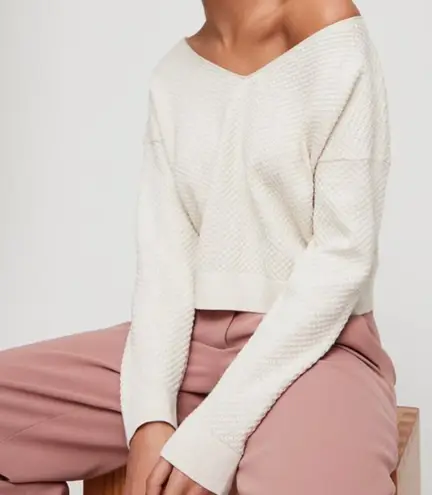 Babaton Lita Sweater cashmere cotton vneck crop womens Cream small contemporary