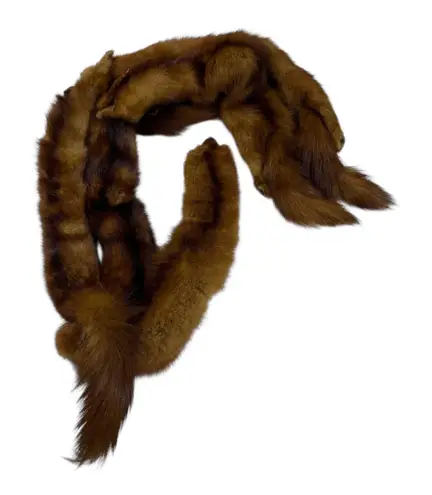 Vintage Brown Mink Fur Collar Wrap Stole Scarf Genuine Real Fur