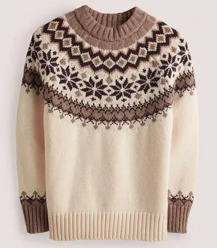 💕BODEN💕 Fair Isle Metallic Yarn Sweater ~ Warm Ivory Fair Isle Print US 8 NWOT