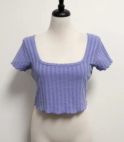 Offline Aerie Periwinkle Purple Groovy Ribbed Square Neck Short Sleeve Crop Top Size XL