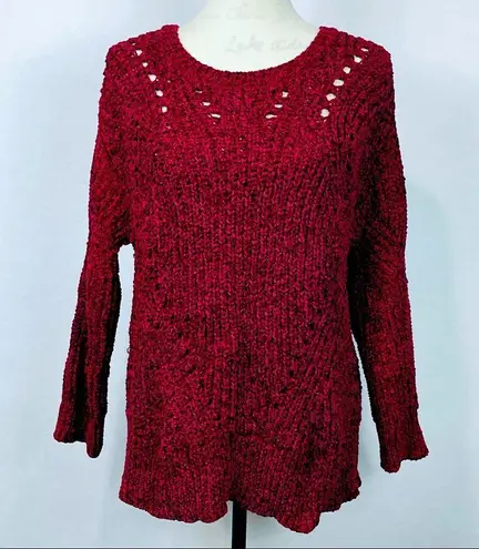 Nine West  Chenille Pointelle Pullover Rich Burgundy Sweater Size M