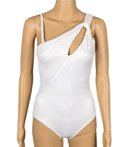 Carmen Marc Valvo “One shoulder, One-Piece- Twisted Tides White”. Size 6. NWOT