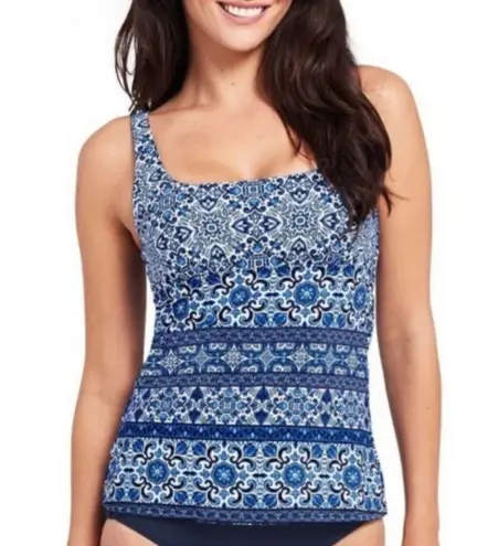 Lands End Tankini Top Swimsuit Swim Deep Sea Mix Majolica 12 Blue